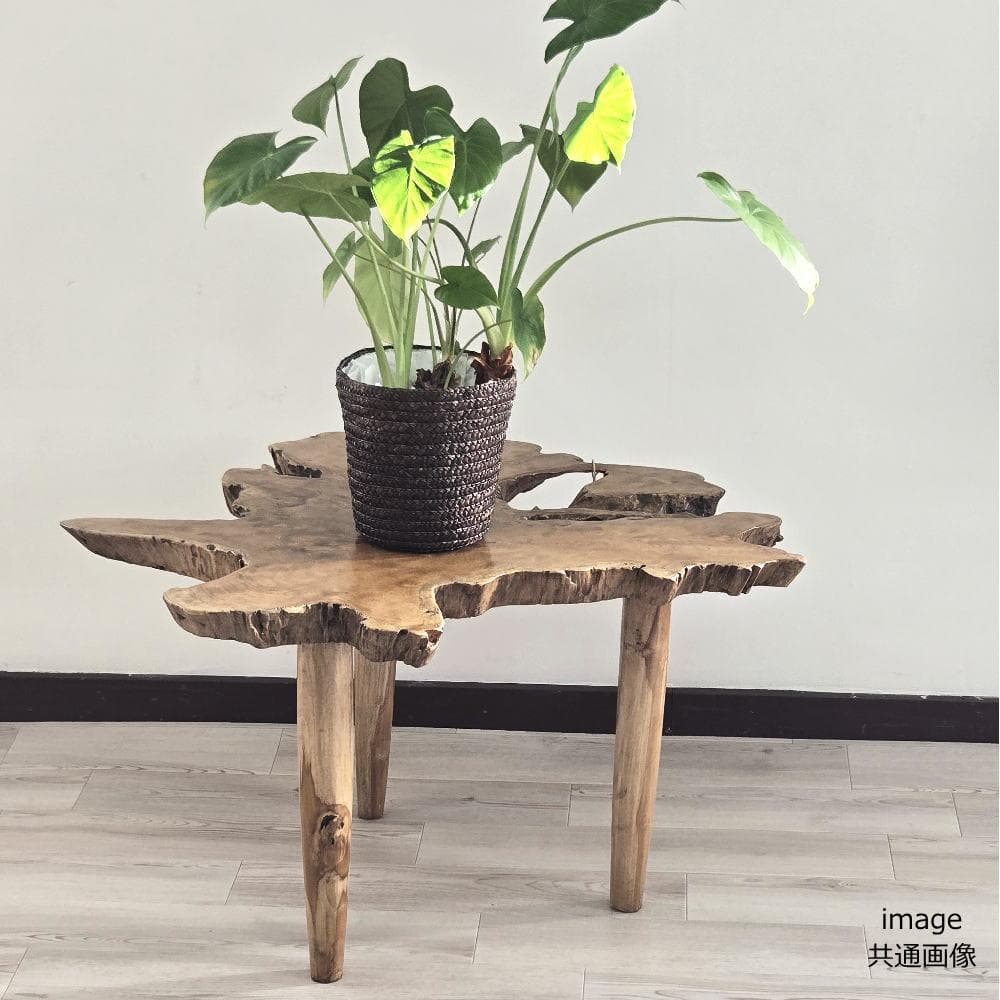 在庫処分 １点もの 木製 テーブル チーク材 天然木 一枚板 切り株 根 B-2