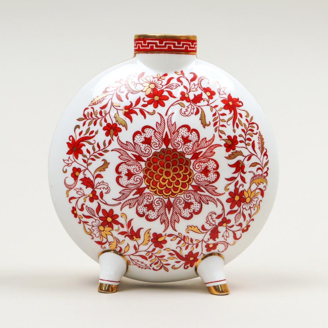 ミントン 1880年頃 ムーンフラスク／赤金彩 花卉文 四脚付花瓶