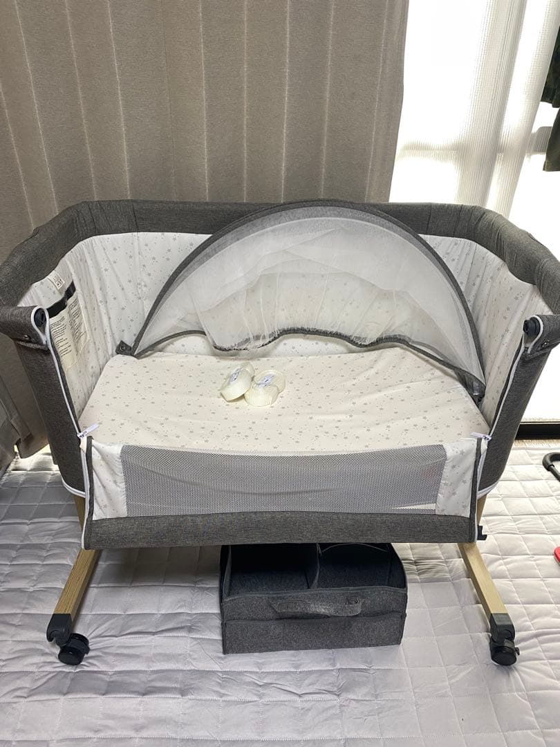 hzdmj ベビーベッド グレー色　オムツストッカー付き
