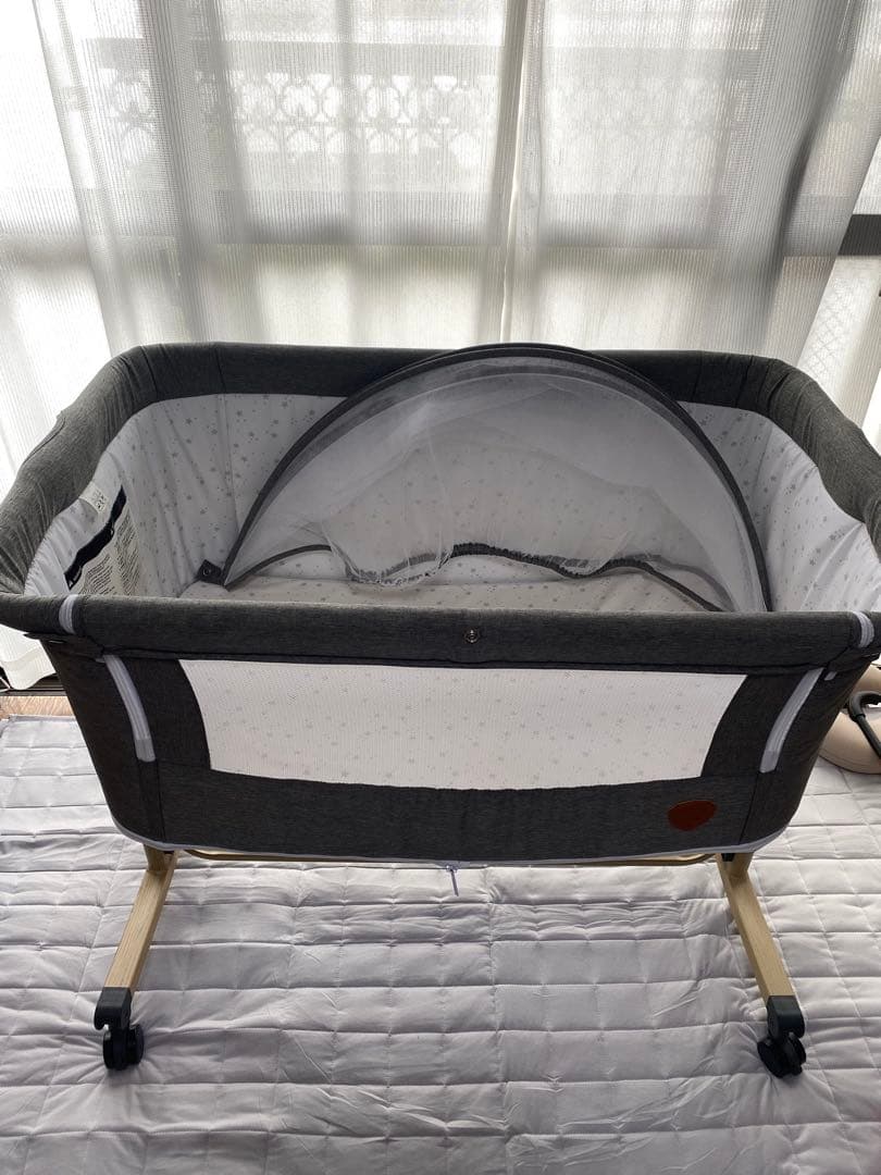 hzdmj ベビーベッド グレー色　オムツストッカー付き