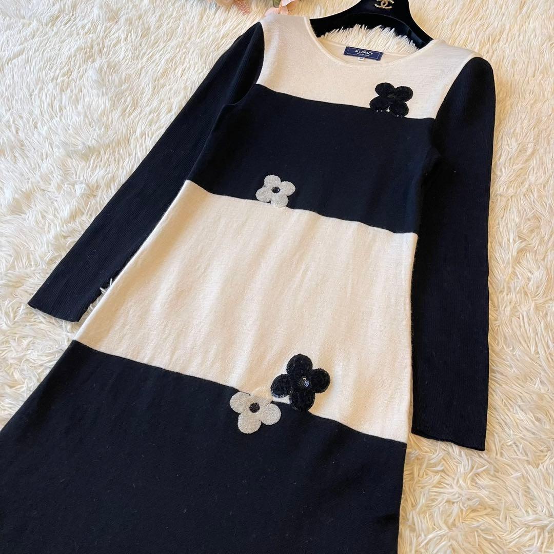 M'S GRACY 2020年 フラワー ニット ワンピース ブラック 40