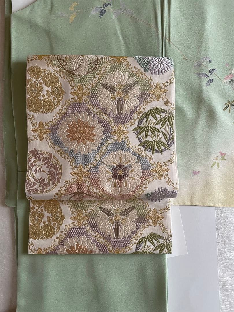 【美品】西陣 丸勇風雅 花紋 六通袋帯440cm 31cm