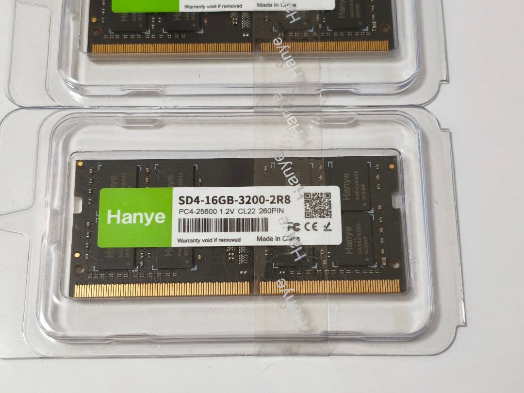 32GB DDR4 SODIMM 3200MHz メモリ（16GB x2）