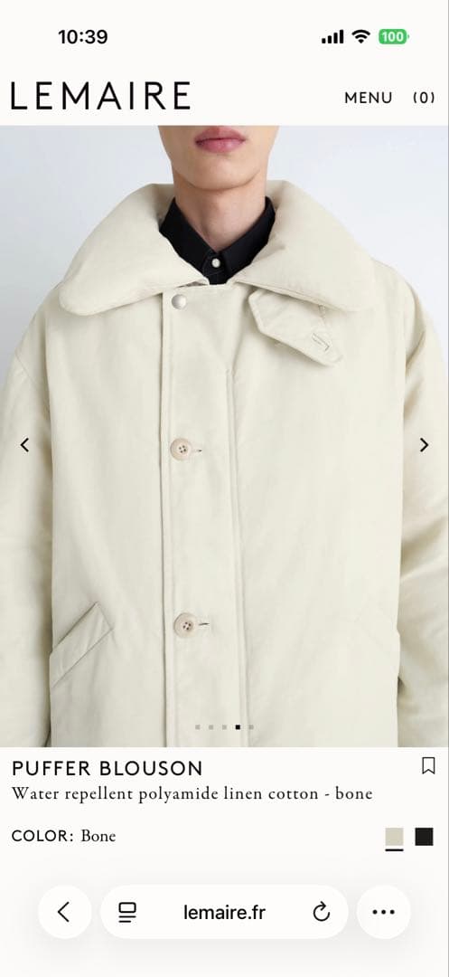 今日までの出品です LEMAIRE 25A/W PUFFER BLOUSON