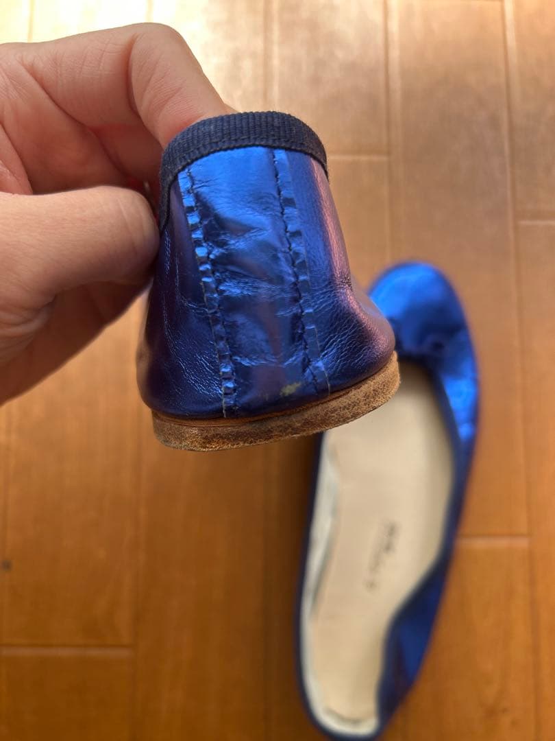 ポルセリ　38 青いリボン付きバレエシューズ