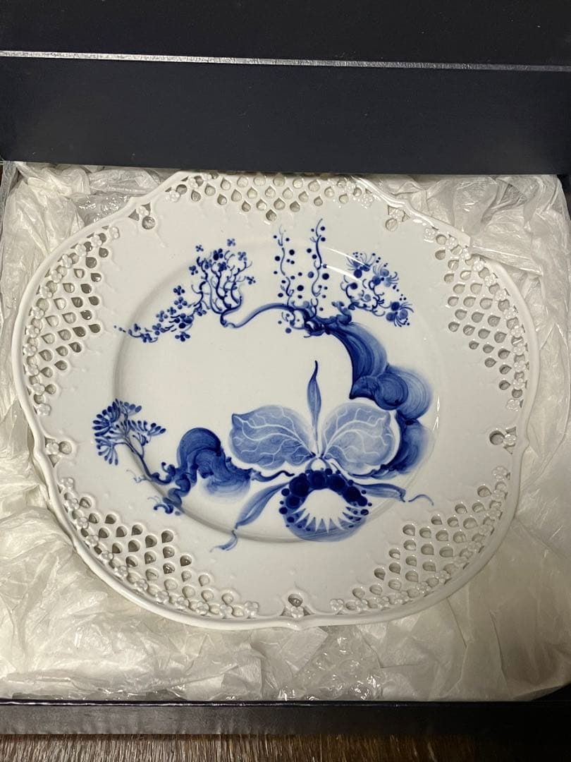 極上　未使用　マイセン　ブルーオーキッド　レースプレート　24cm