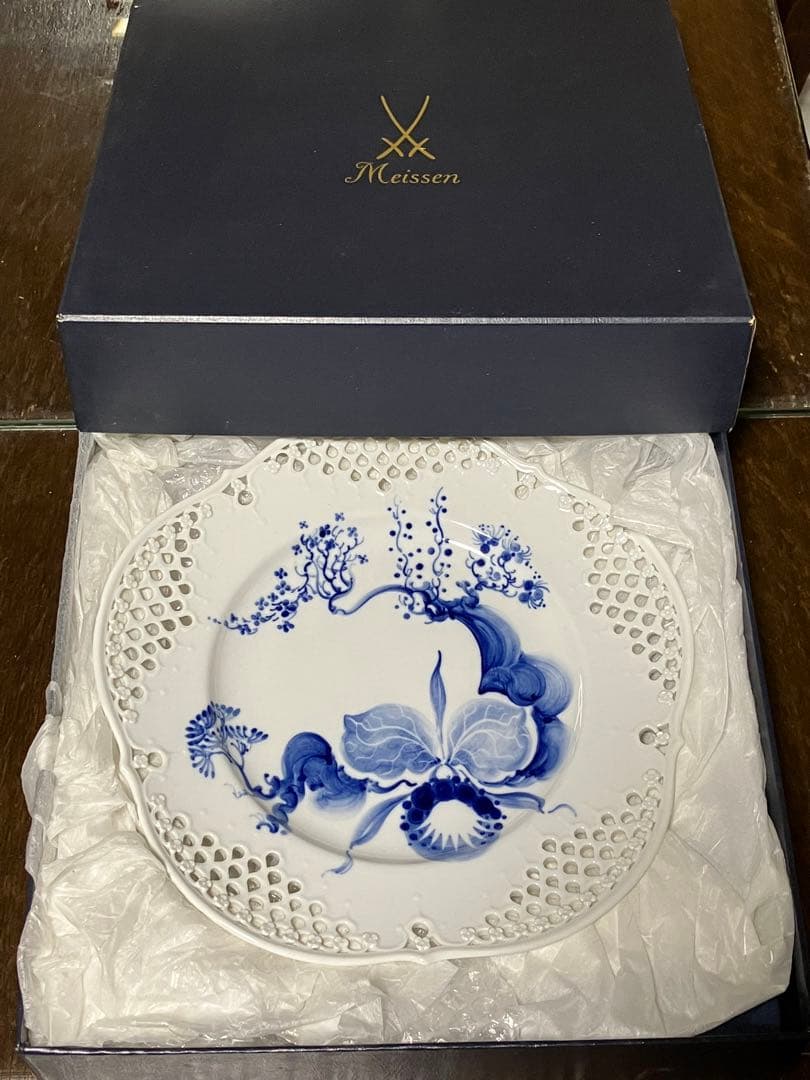 極上　未使用　マイセン　ブルーオーキッド　レースプレート　24cm