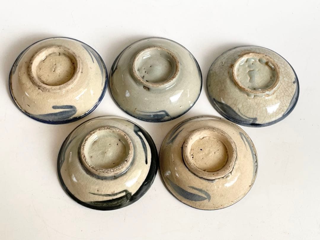 骨董　アンティーク　清朝　中国　染付　花文様　豆皿　小皿　手塩皿　5枚