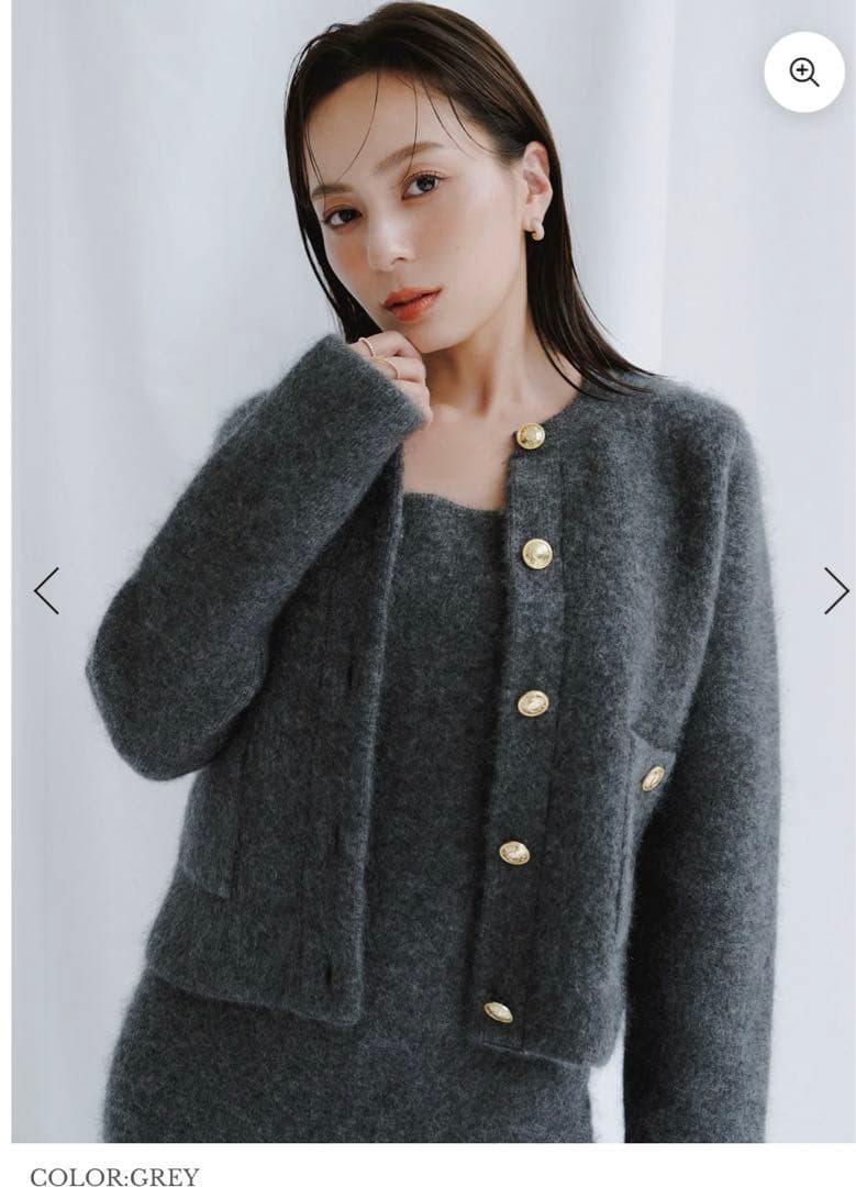 anuans アニュアンス カシミヤブレンドノーカラーニットジャケット