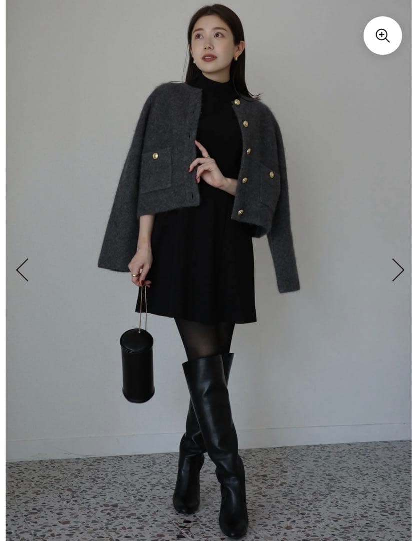 anuans アニュアンス カシミヤブレンドノーカラーニットジャケット