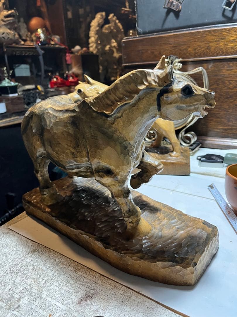 馬の木彫り、木彫りの馬、道産子馬木彫り、道産子馬、北海道の馬、番場馬