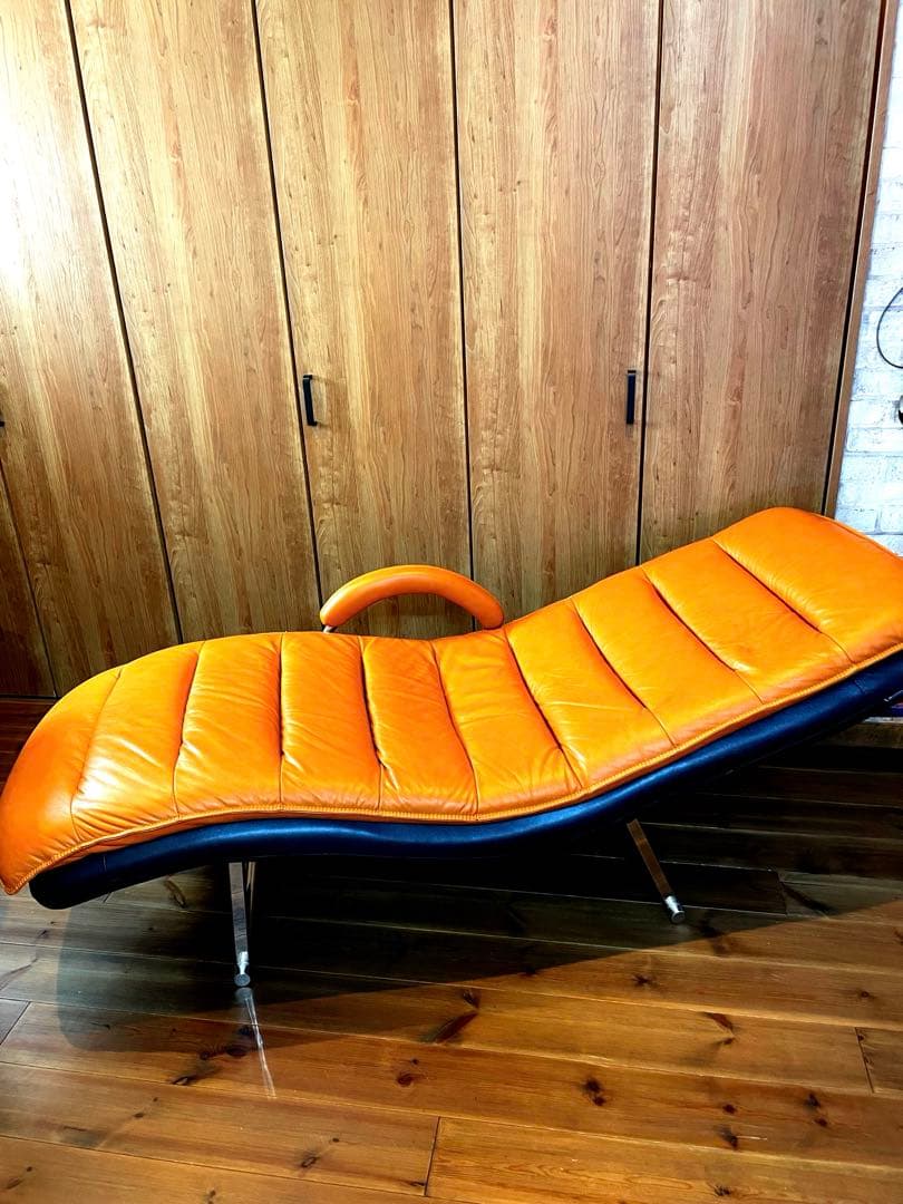 LURKEY/3段階快適リクライニングソファー/レザー/オレンジ 送料無料 美品