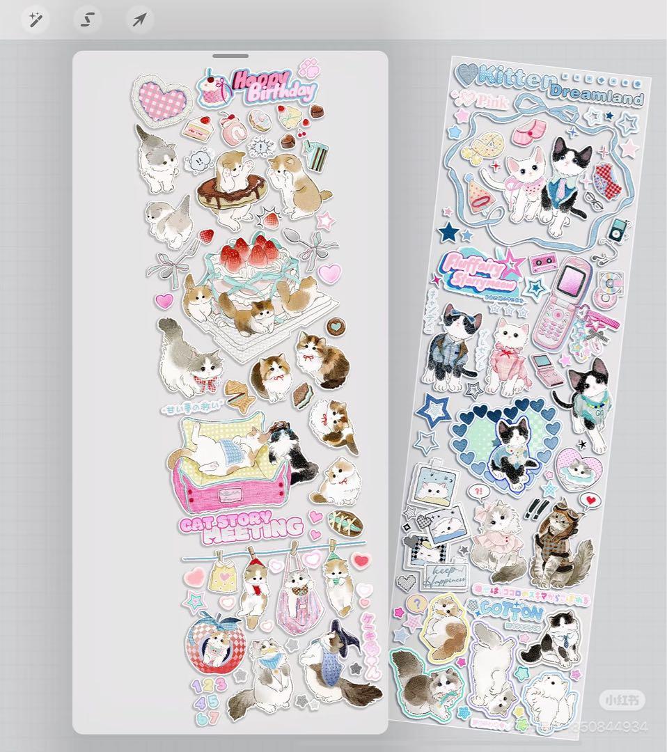 【9090】海外　マスキングテープ　3/5/巻　貝殻光　猫　動物　ケーキ　装飾系