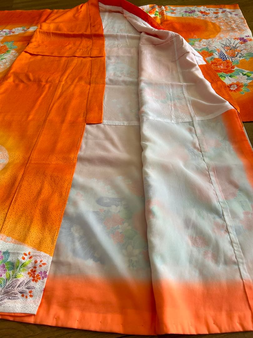 七五三　７歳　着物帯セット　朱色系　レトロ