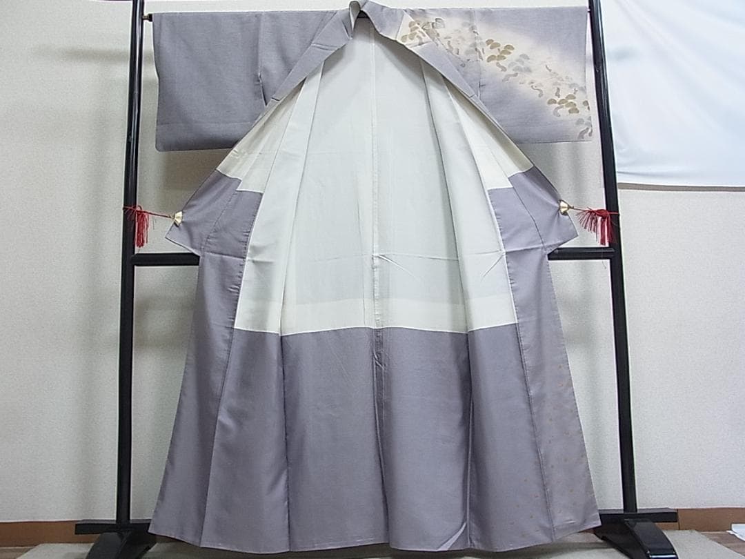 ♦︎きもの結♦︎小糸敬　訪問着　紬地　光琳松に蔦の葉　金彩　正絹♦︎sa129